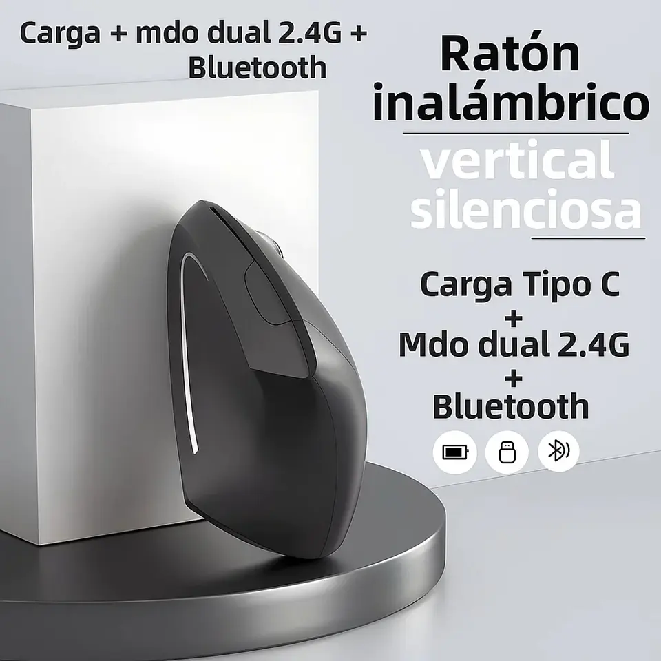 Raton Vertical Mouse Inalambrico Ergonomico Gamer 2.4g USB 4