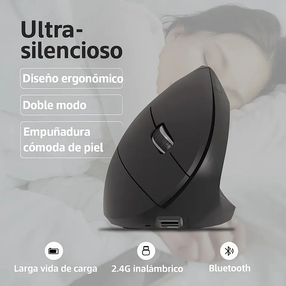Raton Vertical Mouse Inalambrico Ergonomico Gamer 2.4g USB 5