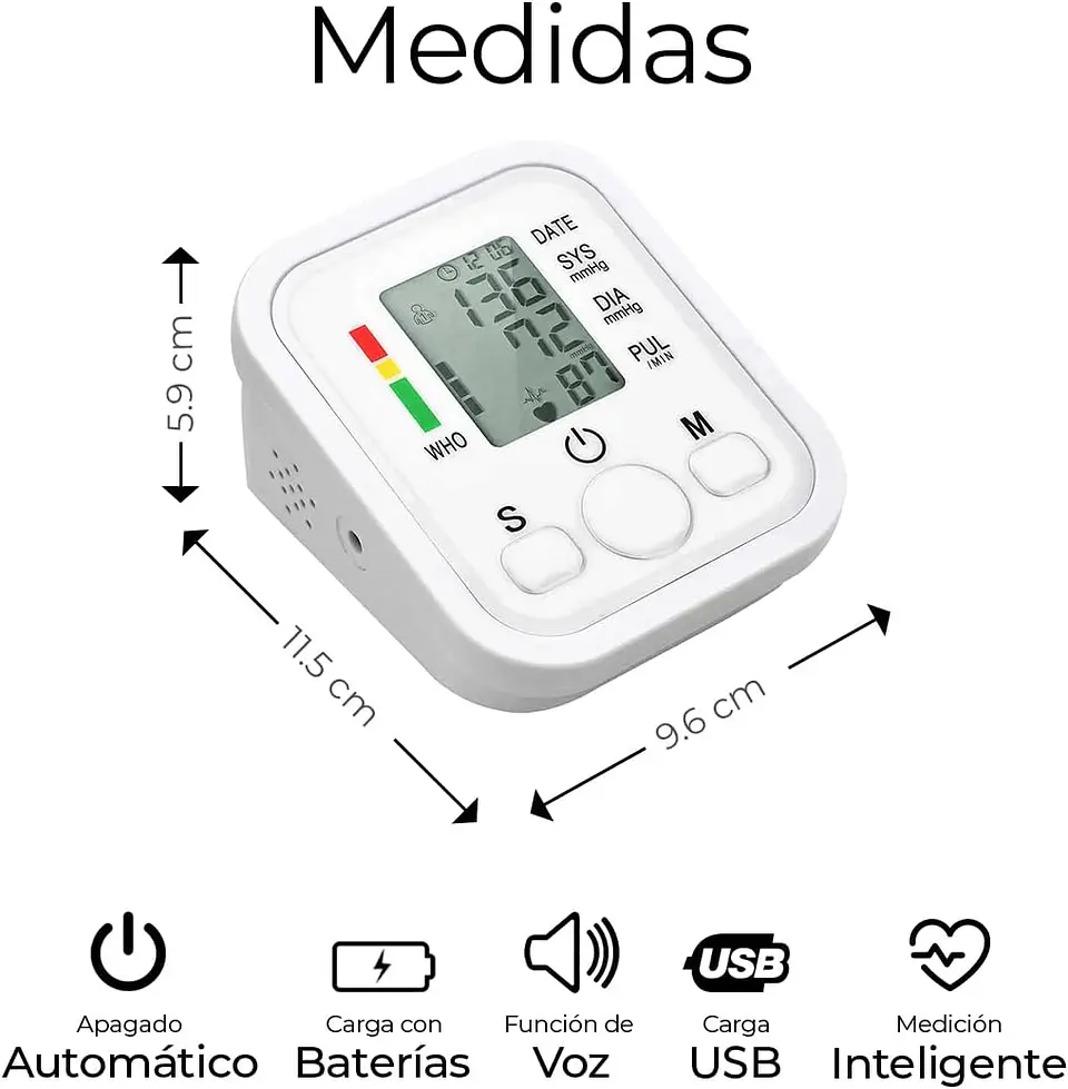 Toma Presión Tensiometro Digital Arterial De Brazo USB y Pilas  4