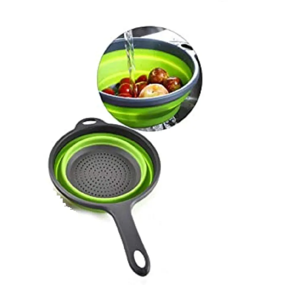 Colador Escurridor Circular De Silicona Plegable Con Mango 1
