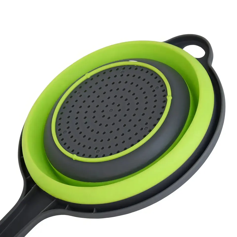 Colador Escurridor Circular De Silicona Plegable Con Mango 4