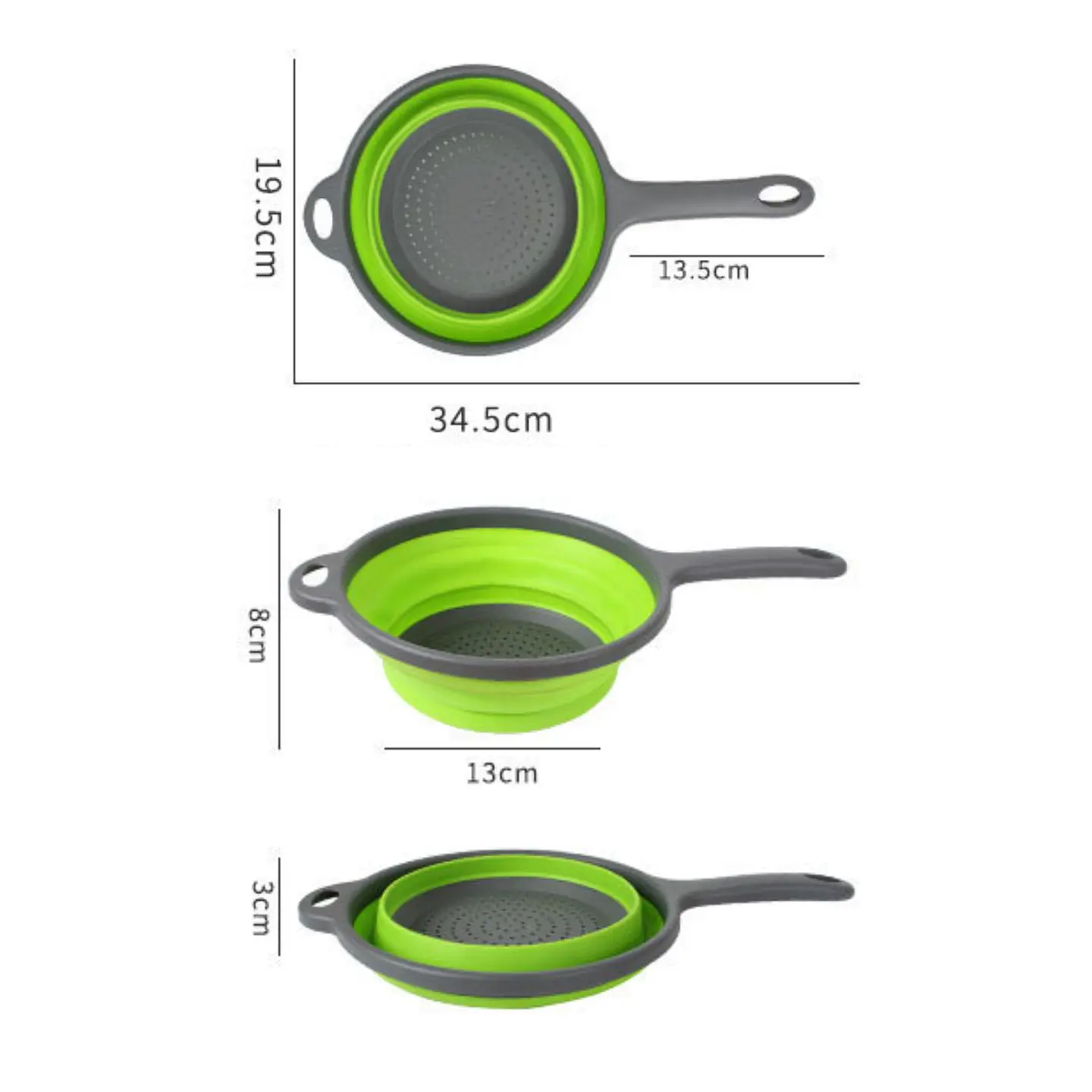 Colador Escurridor Circular De Silicona Plegable Con Mango 2