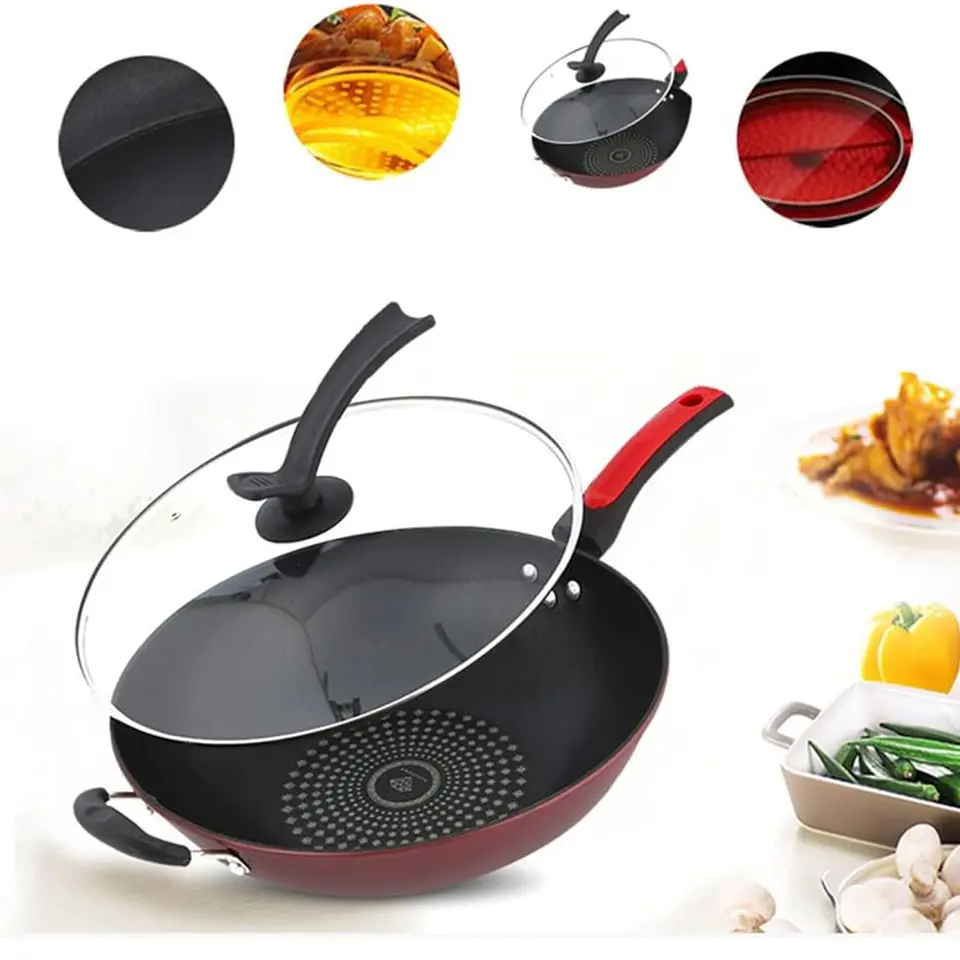 Sartén Wok De Cocina Con Tapa 32 CM Coccion Antiadherente 2