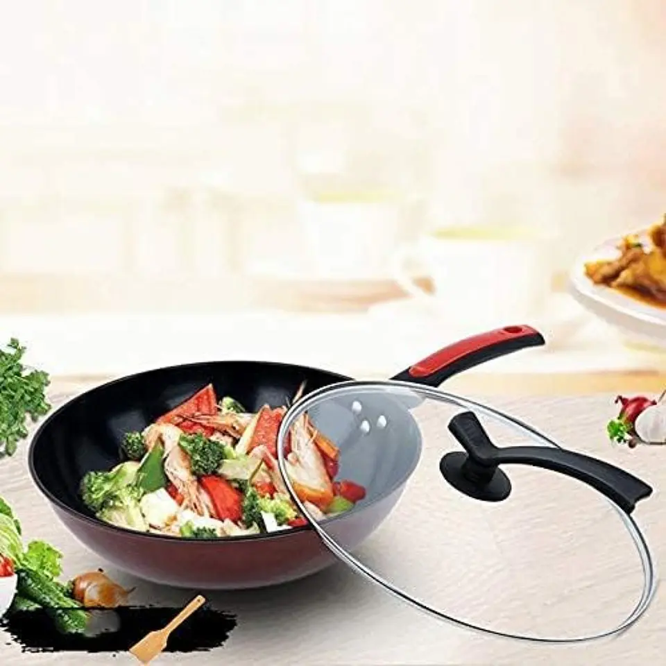 Sartén Wok De Cocina Con Tapa 32 CM Coccion Antiadherente 4