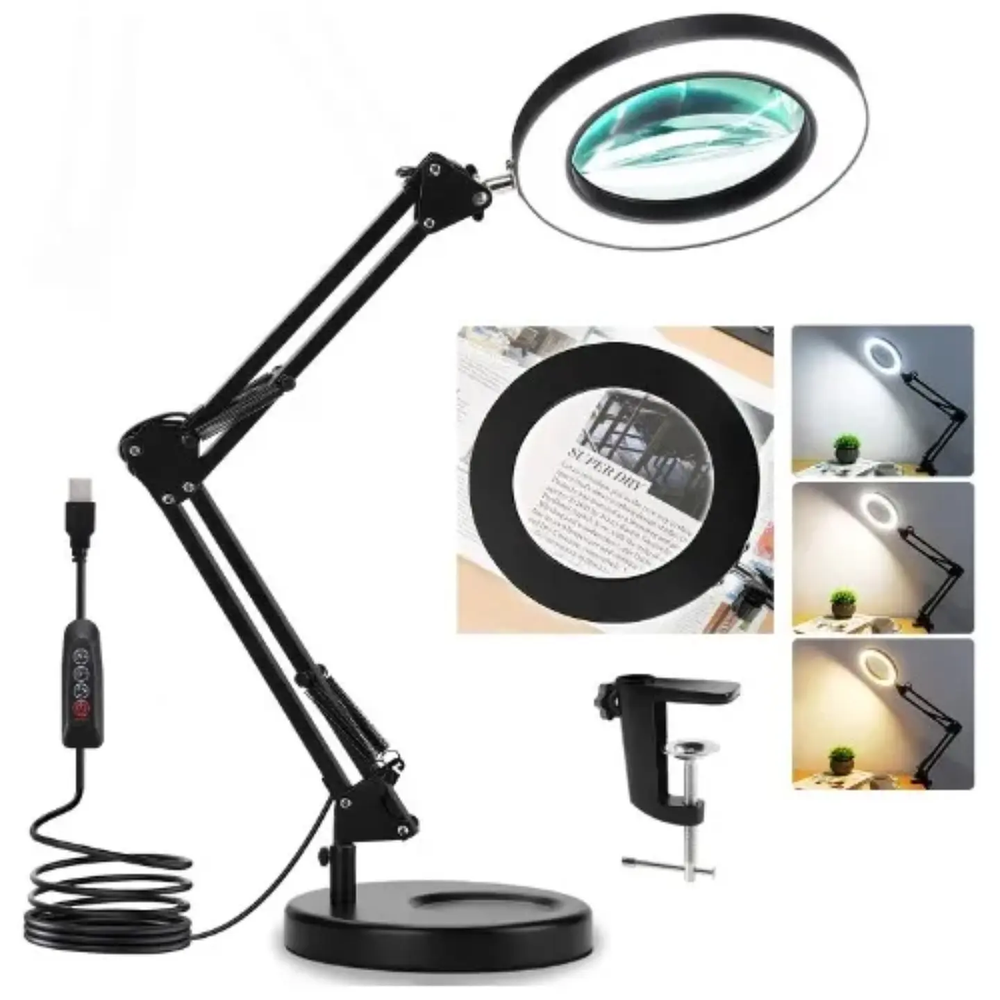 Lampara Lupa De Escritorio Luz Led Lente De Aumento Con Base 1