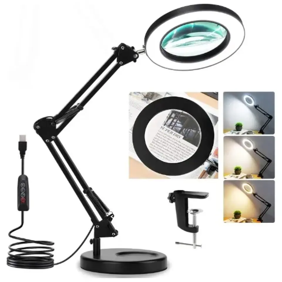 Lampara Lupa De Escritorio Luz Led Lente De Aumento Con Base 1