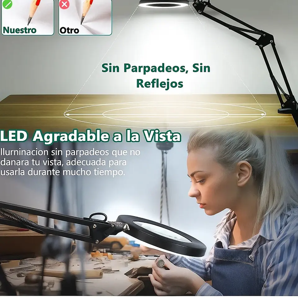 Lampara Lupa De Escritorio Luz Led Lente De Aumento Con Base 3