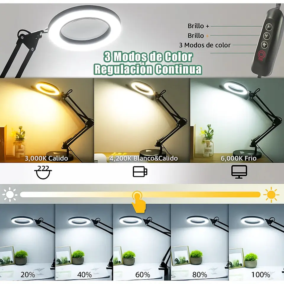 Lampara Lupa De Escritorio Luz Led Lente De Aumento Con Base 4
