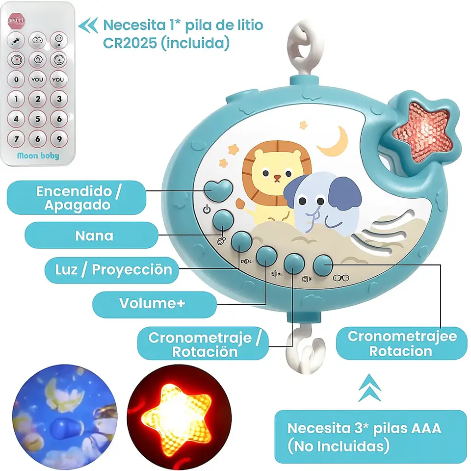 Movil Giratorio 360 Musical Relajante Para Cuna Bebés 5