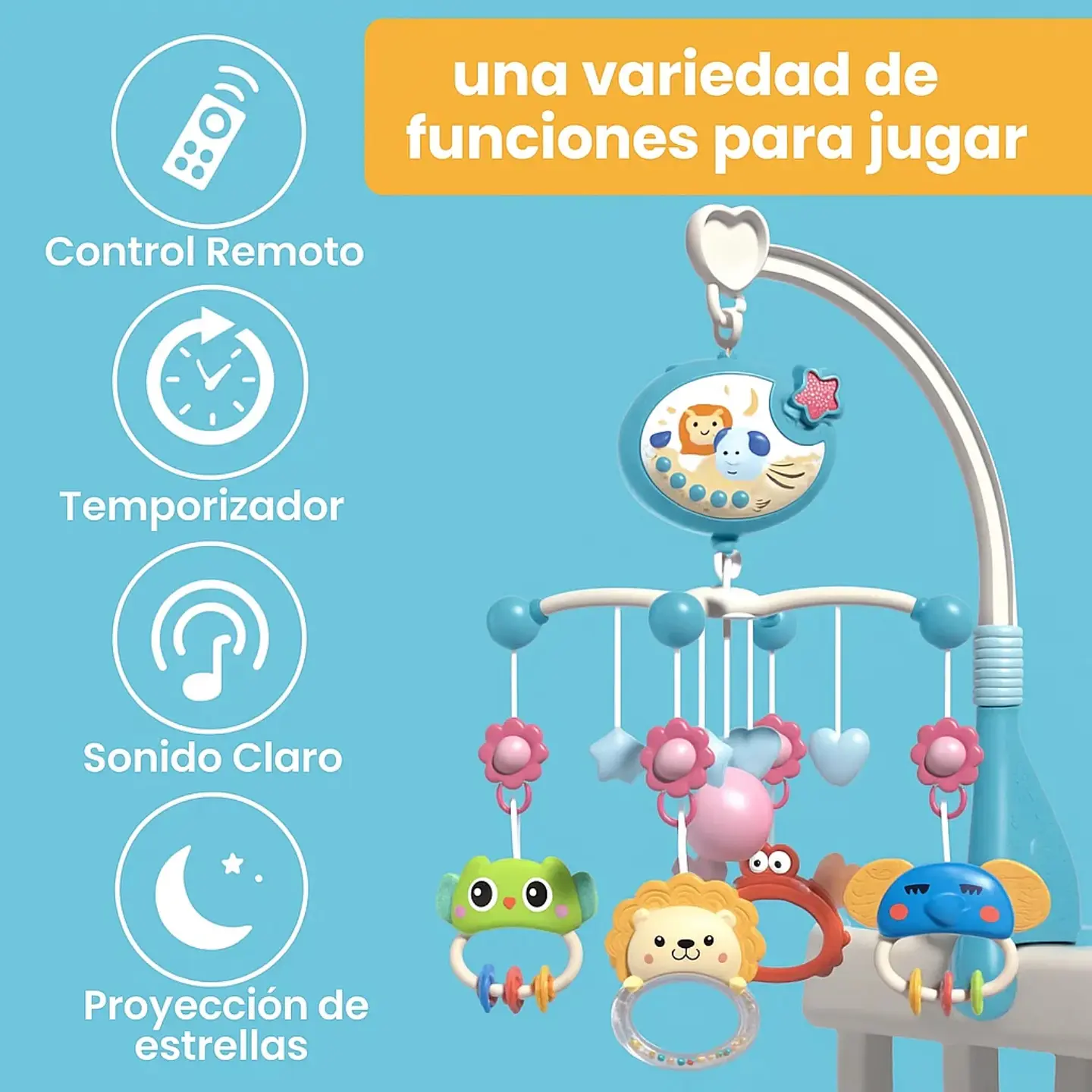 Movil Giratorio 360 Musical Relajante Para Cuna Bebés 6