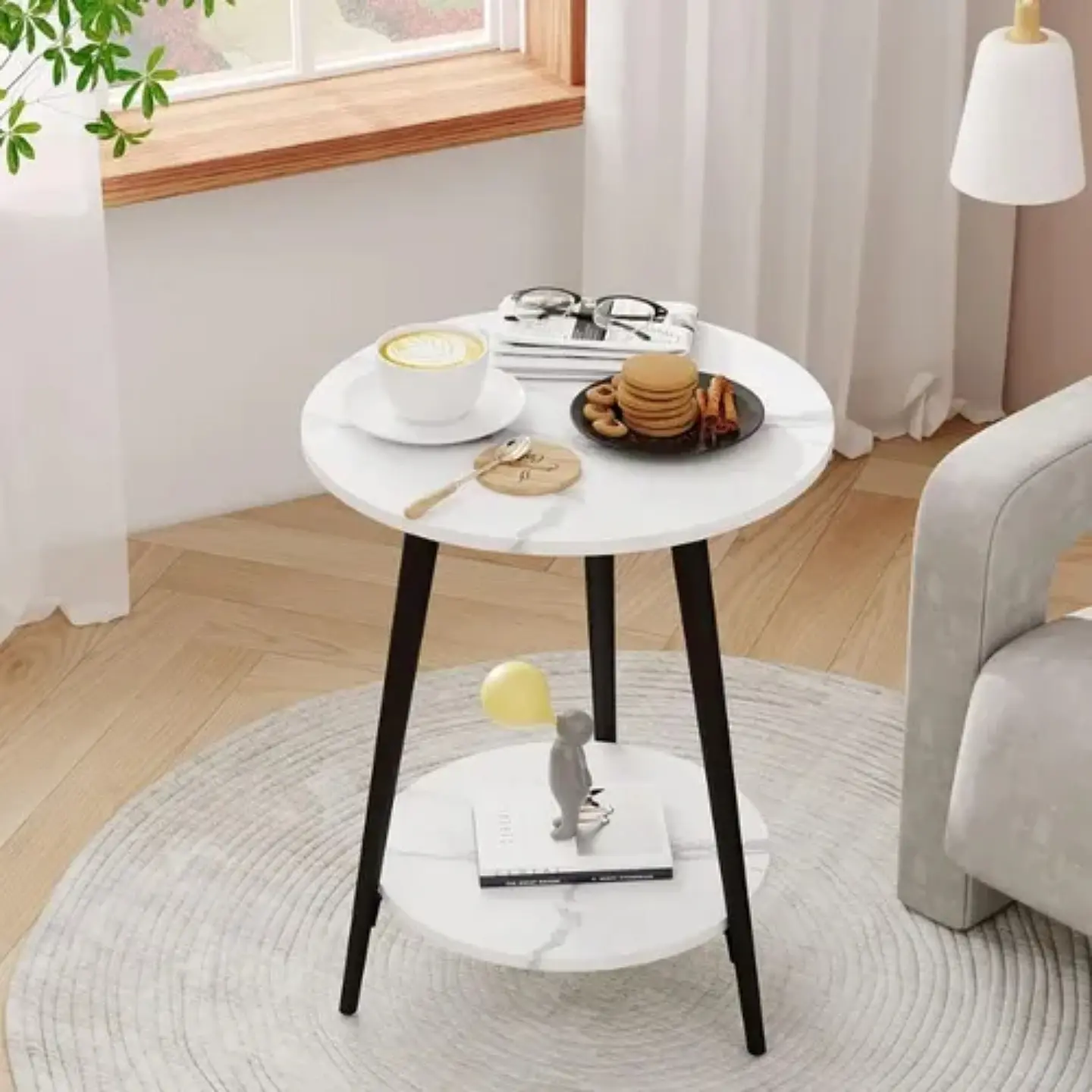 Mesa de Centro Redonda 40x40x52cm Decoración Minimalista 6