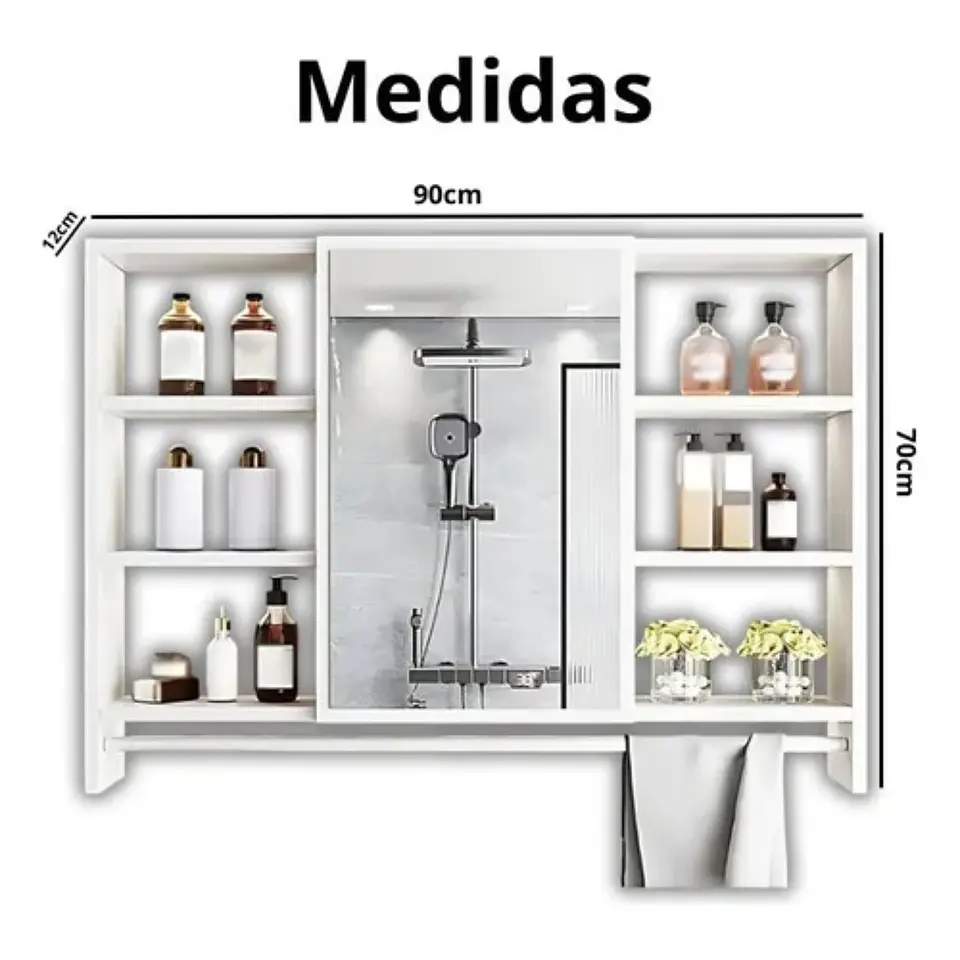 Mueble Organizador De Baño 90x12x70 cm Con Espejo 6 Niveles 2