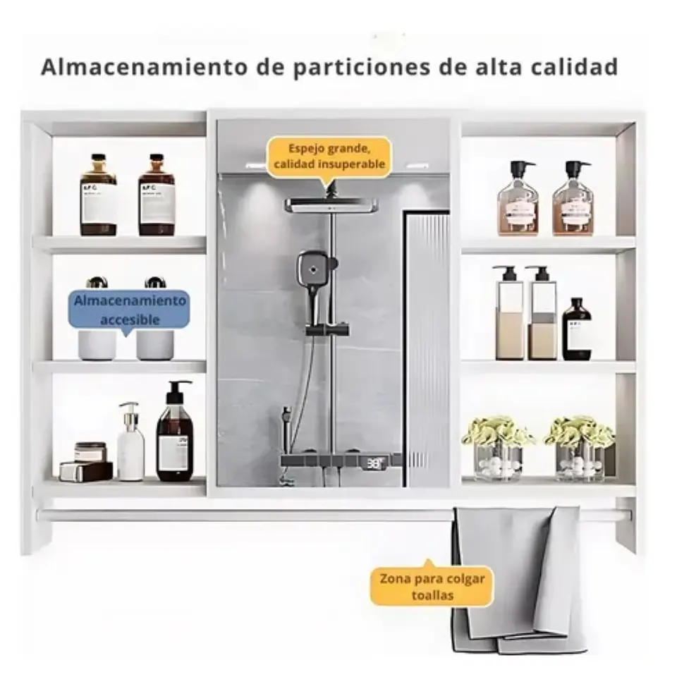 Mueble Organizador De Baño 90x12x70 cm Con Espejo 6 Niveles 3