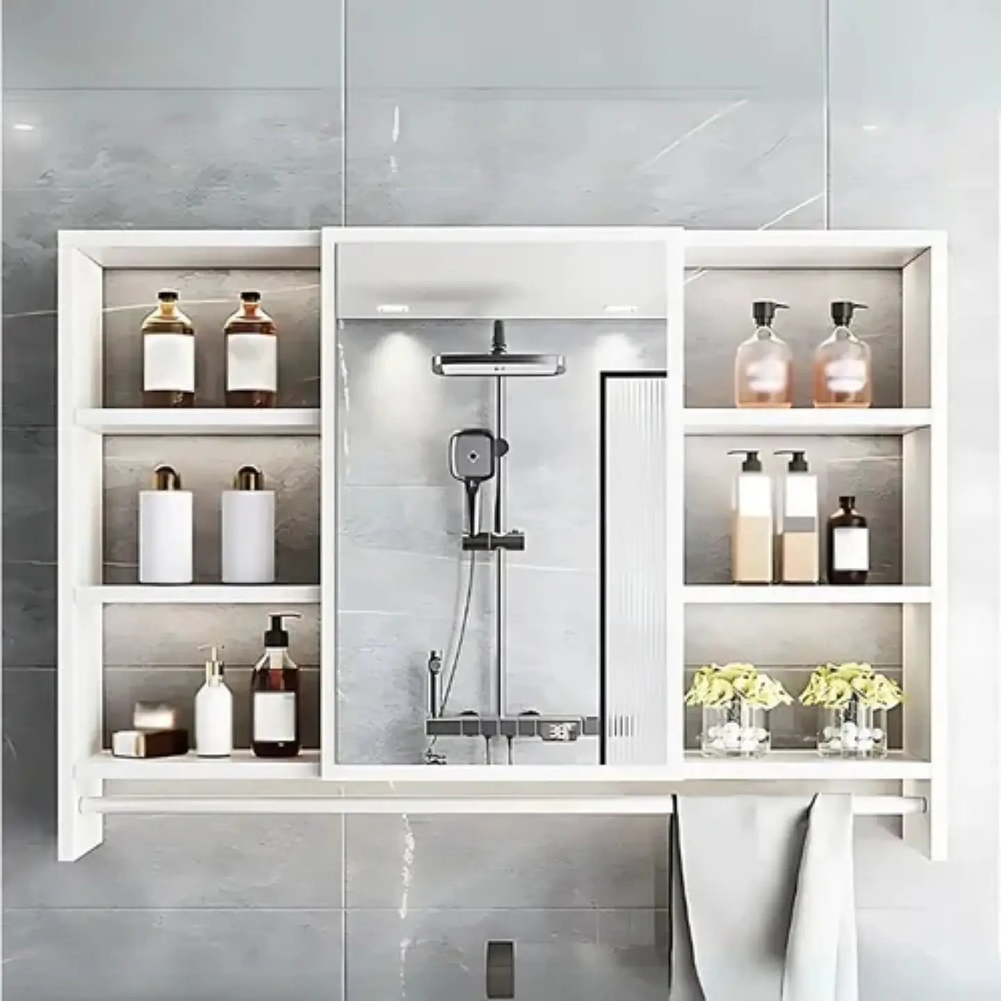 Mueble Organizador De Baño 90x12x70 cm Con Espejo 6 Niveles 4