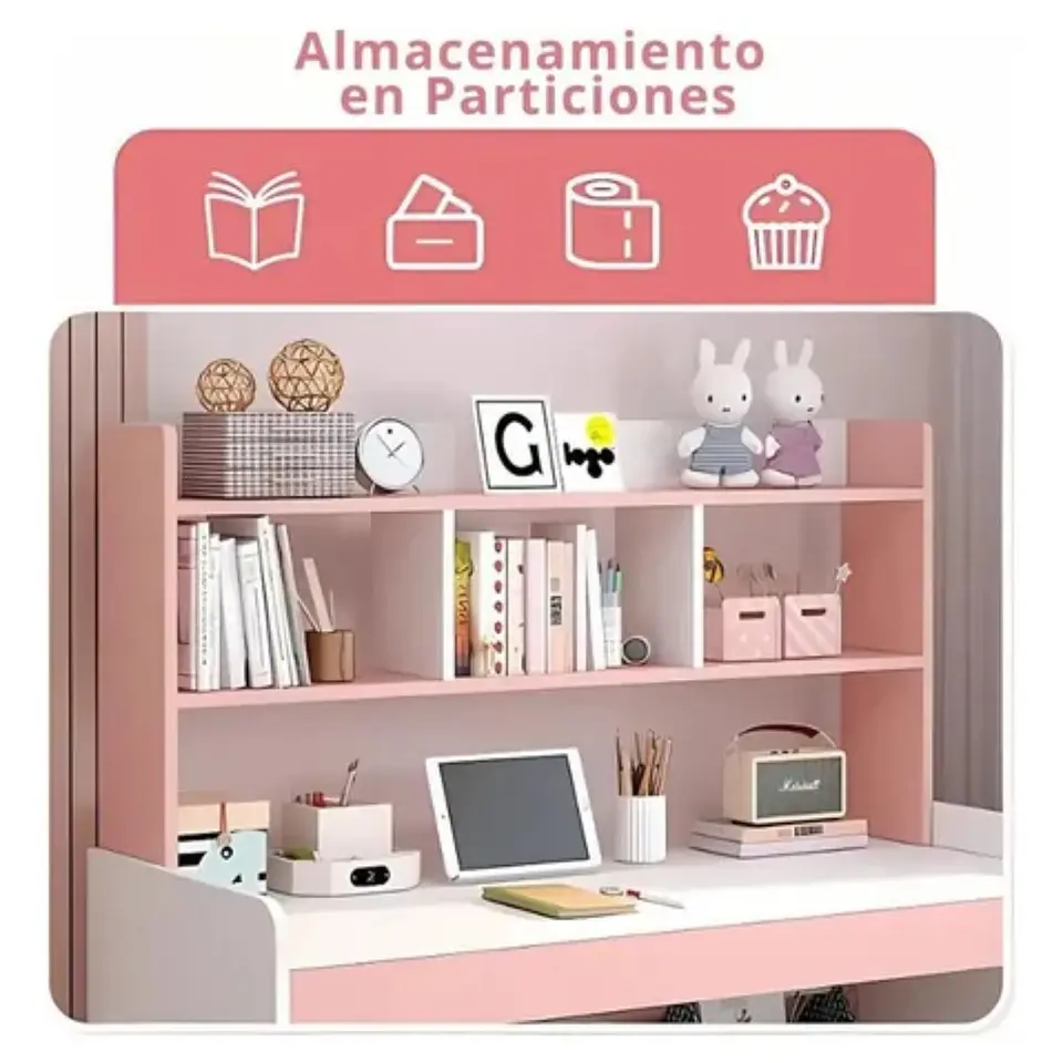 Escritorio Para Niñas Estudio 100x48x80 Con Estanteria 3