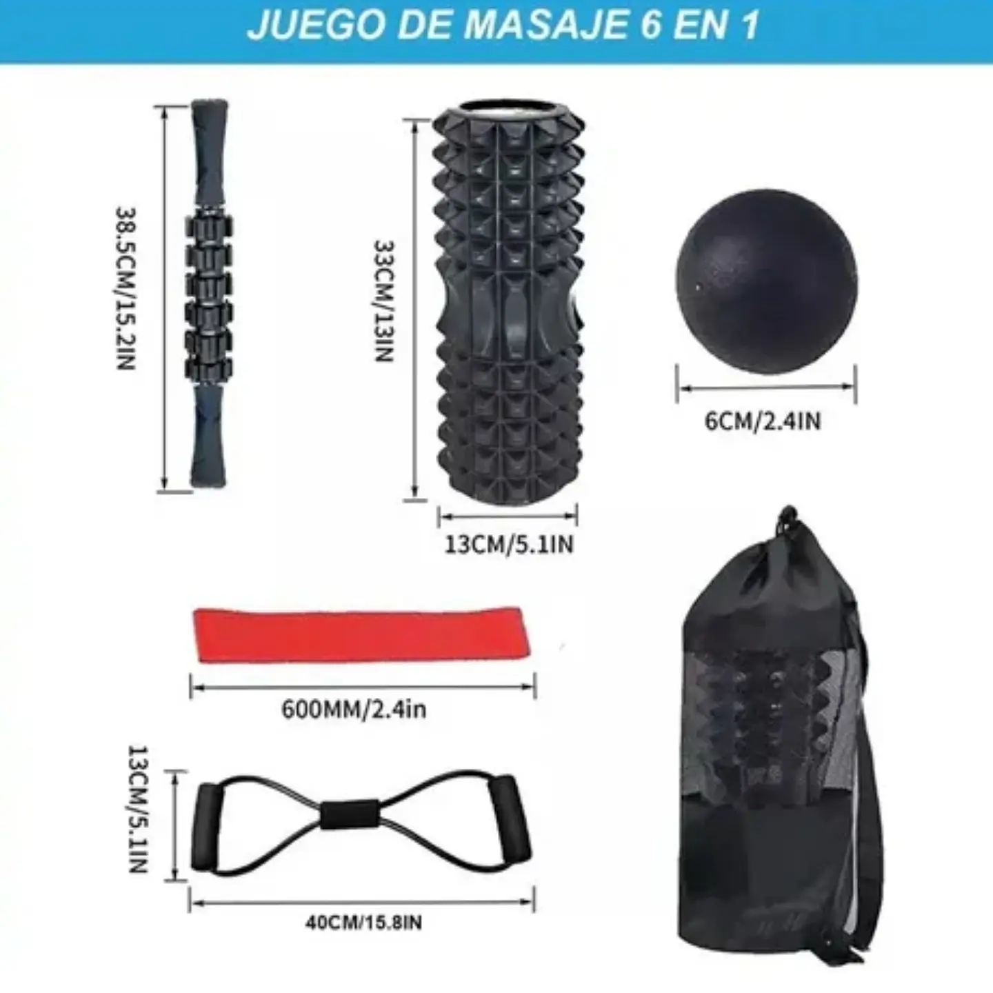 Rodillo Masaje Muscular Kit 6 Piezas Yoga Pilates Elongacion 2