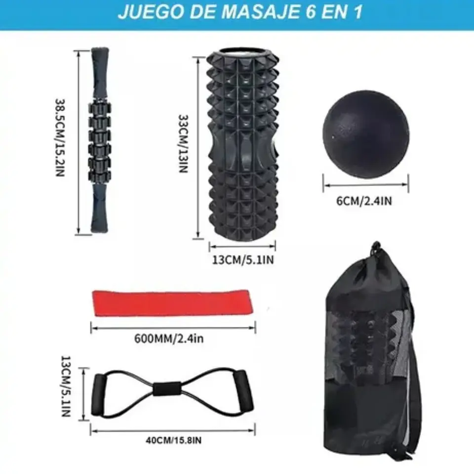 Rodillo Masaje Muscular Kit 6 Piezas Yoga Pilates Elongacion 2