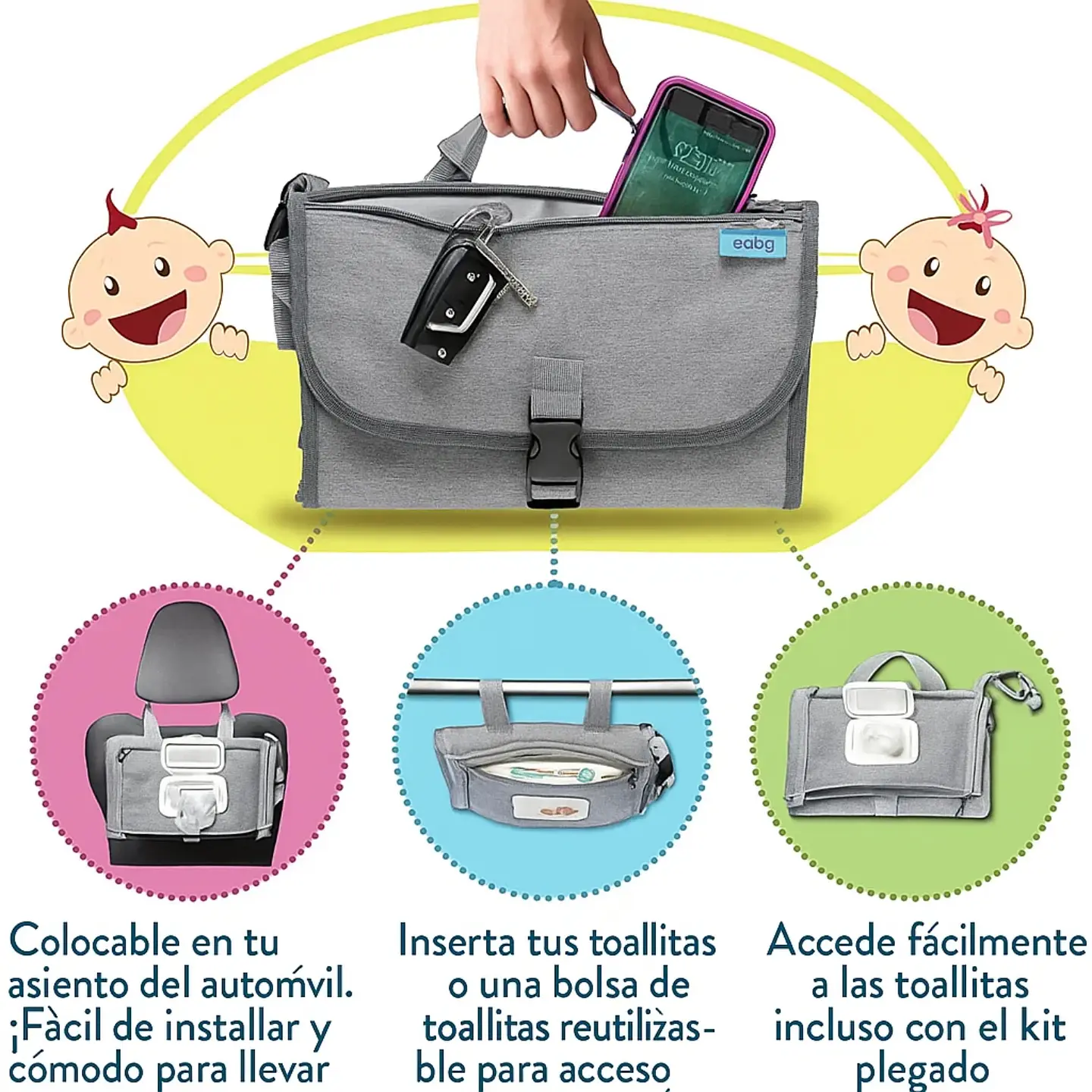 Cambiador Mudador Pañales Bebé Plegable Portatil Impermeable 4