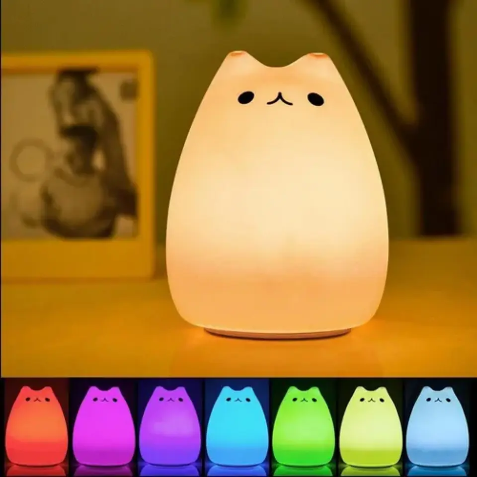Lampara Led Silicona Gato Kawaii Luz Nocturna Espanta Cuco 4