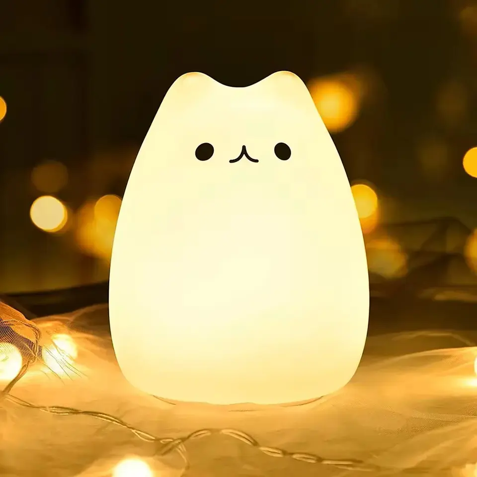 Lampara Led Silicona Gato Kawaii Luz Nocturna Espanta Cuco 5