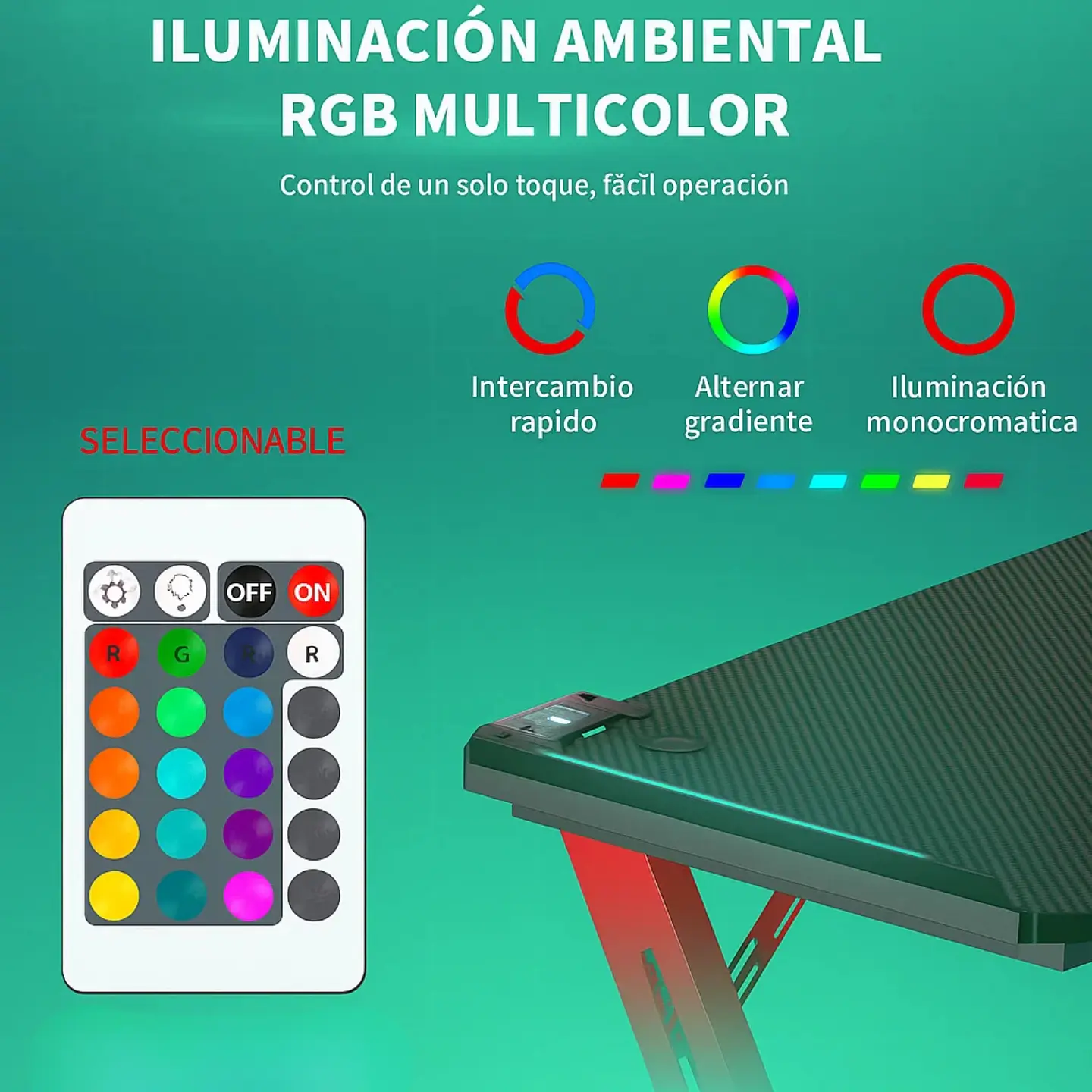 Escritorio Gamer Profesional 120x60x72cm Mesa Con Luces RGB 9