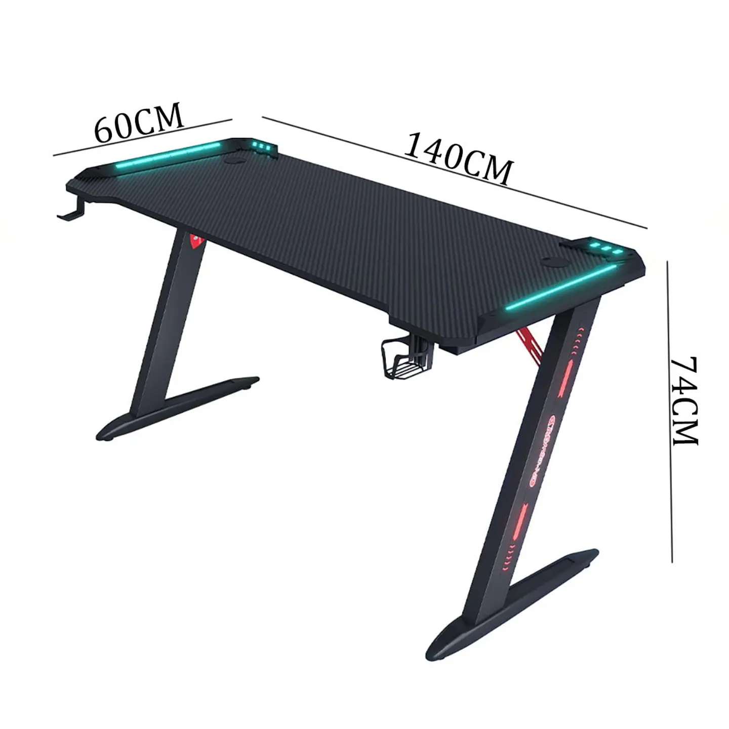 Escritorio Gamer Profesional 140x60x74cm Mesa Con Luces RGB 2