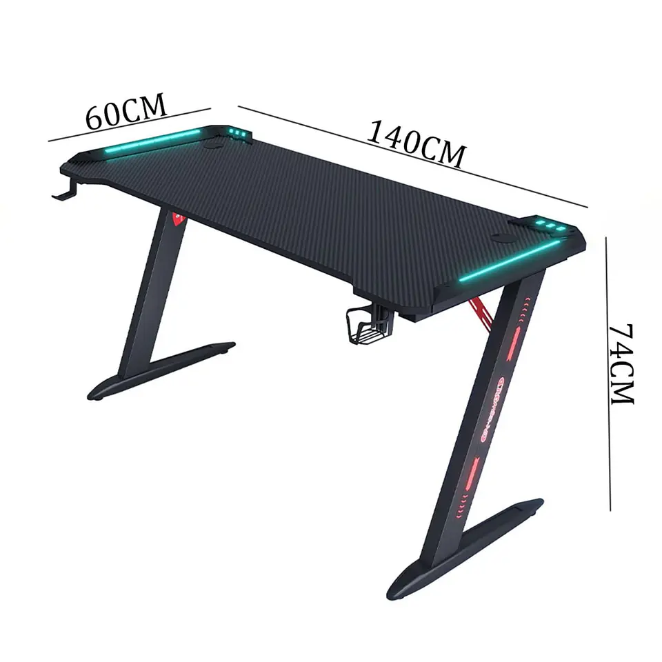Escritorio Gamer Profesional 140x60x74cm Mesa Con Luces RGB 2