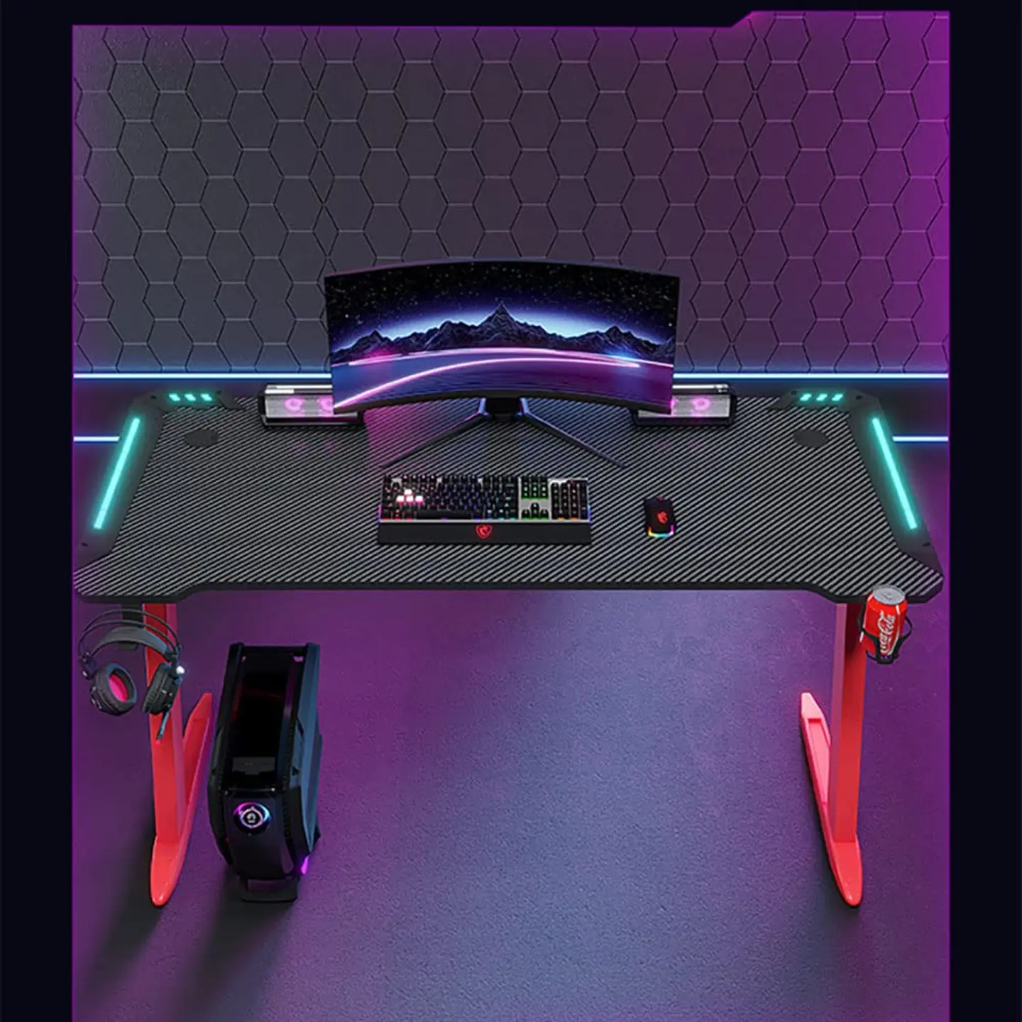 Escritorio Gamer Profesional 140x60x74cm Mesa Con Luces RGB 7