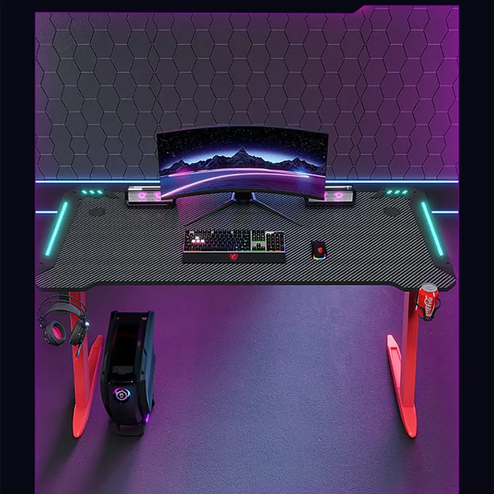 Escritorio Gamer Profesional 140x60x74cm Mesa Con Luces RGB 7