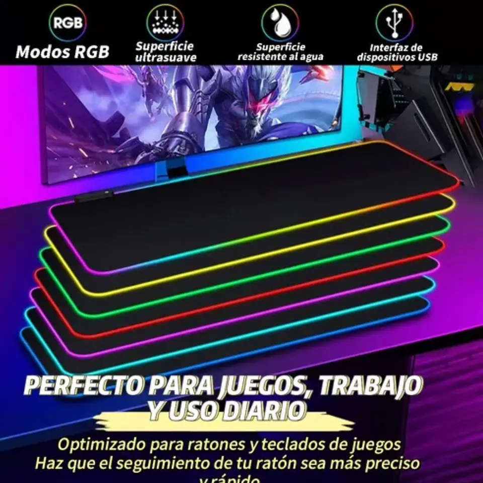 Alfombrilla Mousepad 40x89 Con Luz Led RGB Antideslizante 2