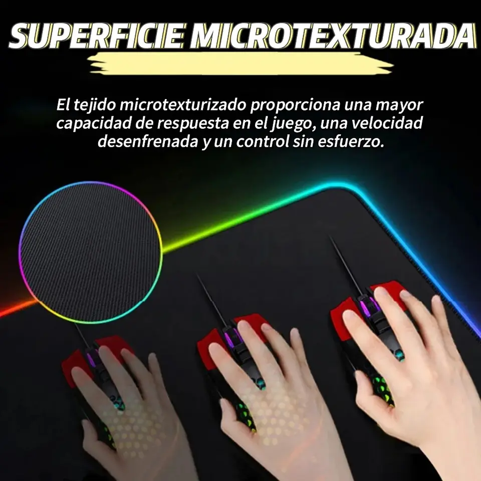 Alfombrilla Mousepad 40x89 Con Luz Led RGB Antideslizante 4