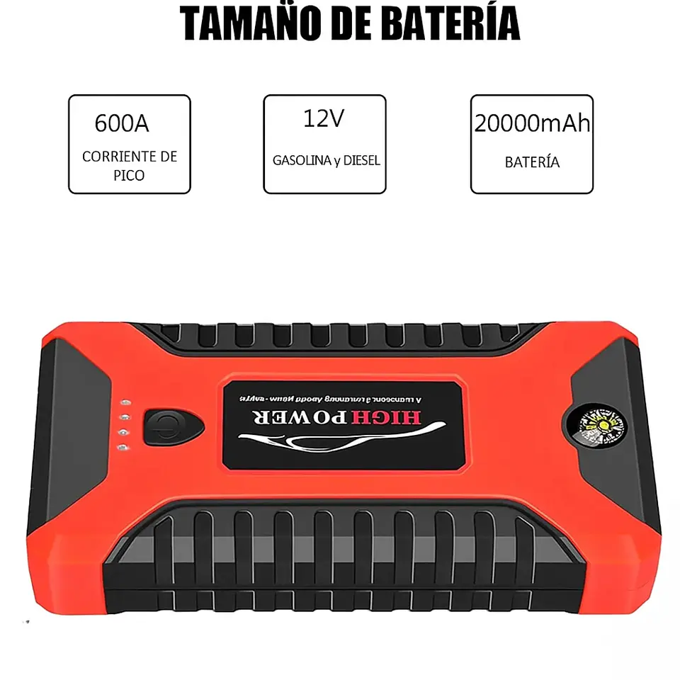 Arrancador Partidor Batería Autos 12V Cargador USB Telefono 4