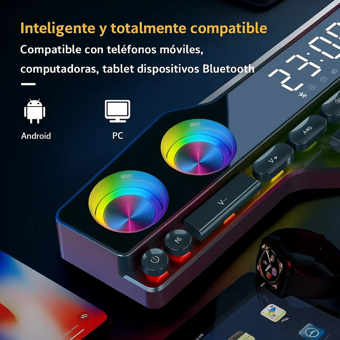 Altavoz Parlante Gamer Con Teclas Luz RGB Bluetooth PC 3