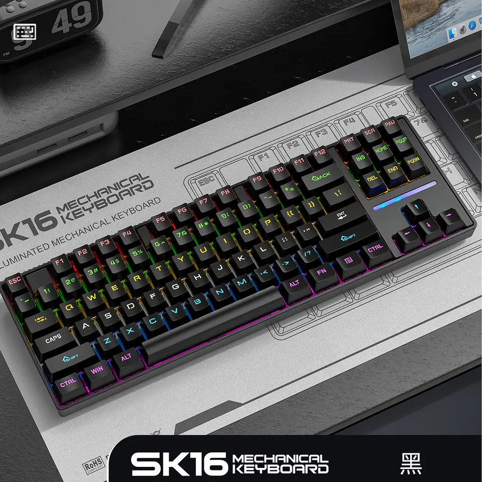 Teclado Gamer SK16 QWERTY Con Luz RGB 87 Teclas Mecanico 4