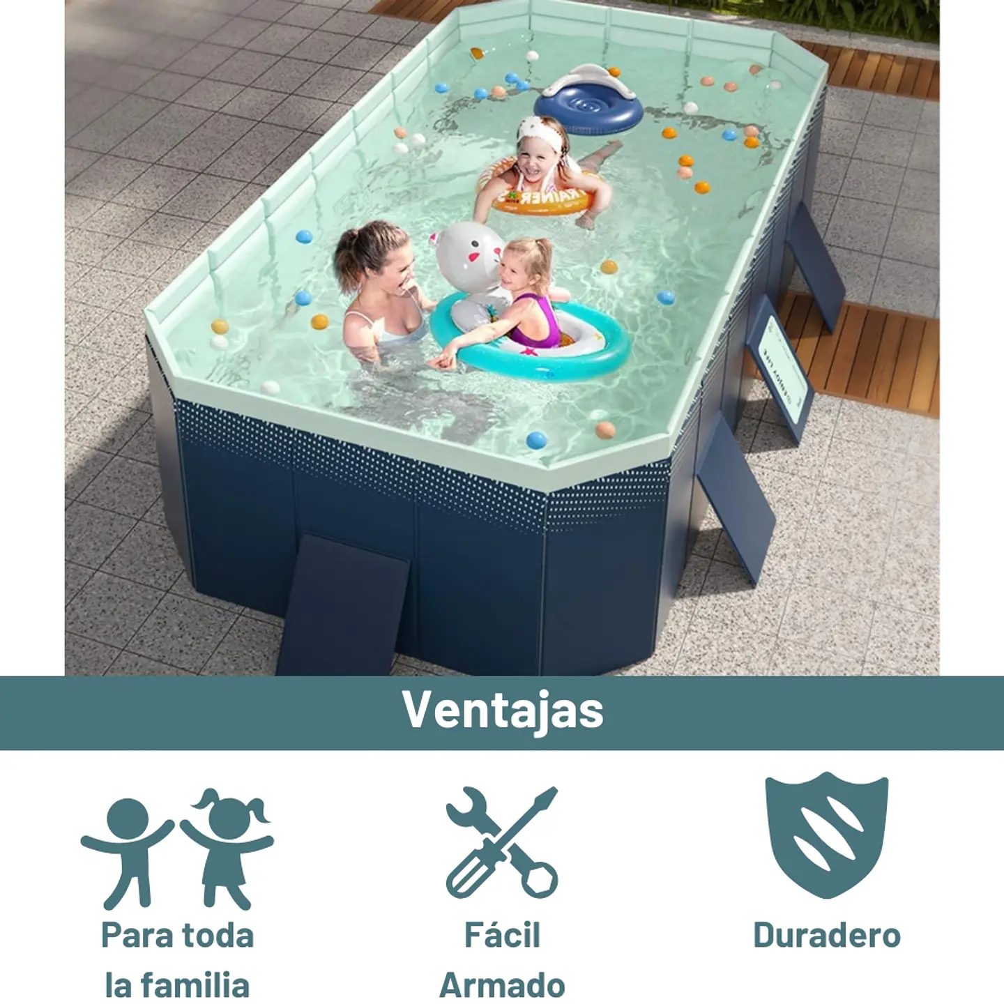 Piscina Infantil 2.6 Metros Armable Plegable Para Exteriores 3