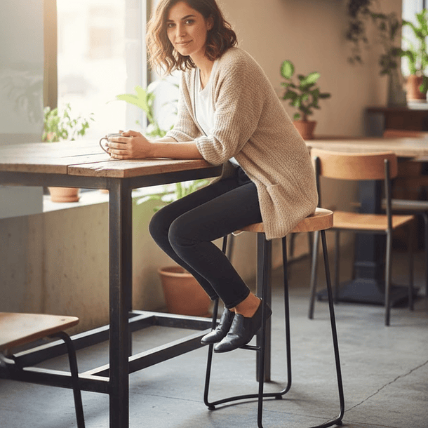 Pack 4 Silla Bar 65cm Taburete Asiento Madera Mostrador 3