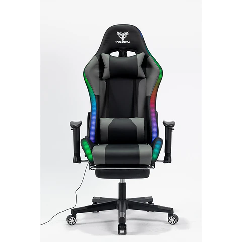 Silla Gamer Luz RGB Soporte Lumbar Reclinable Reposapiés