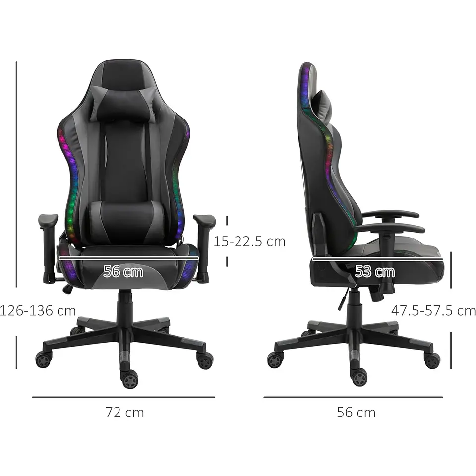 Silla Gamer Luz RGB Soporte Lumbar Reclinable Reposapiés 2
