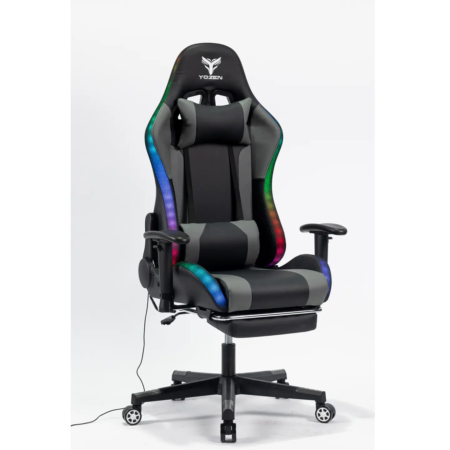 Silla Gamer Luz RGB Soporte Lumbar Reclinable Reposapiés 3