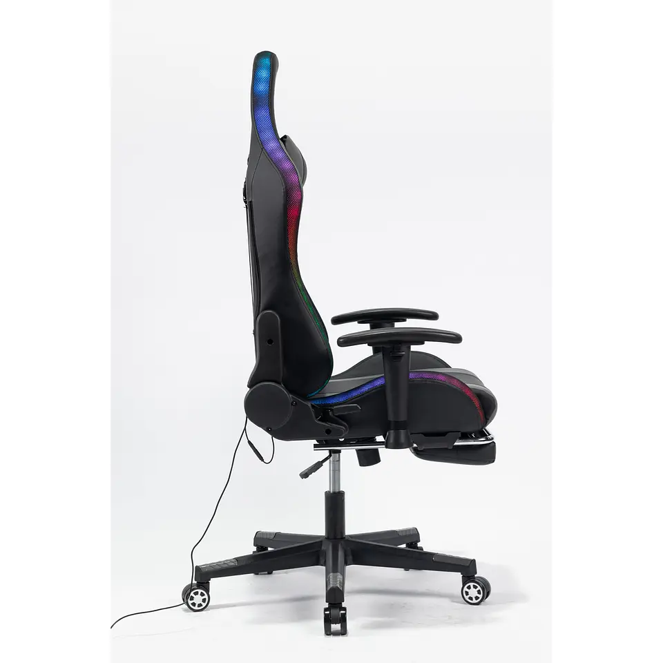Silla Gamer Luz RGB Soporte Lumbar Reclinable Reposapiés 5