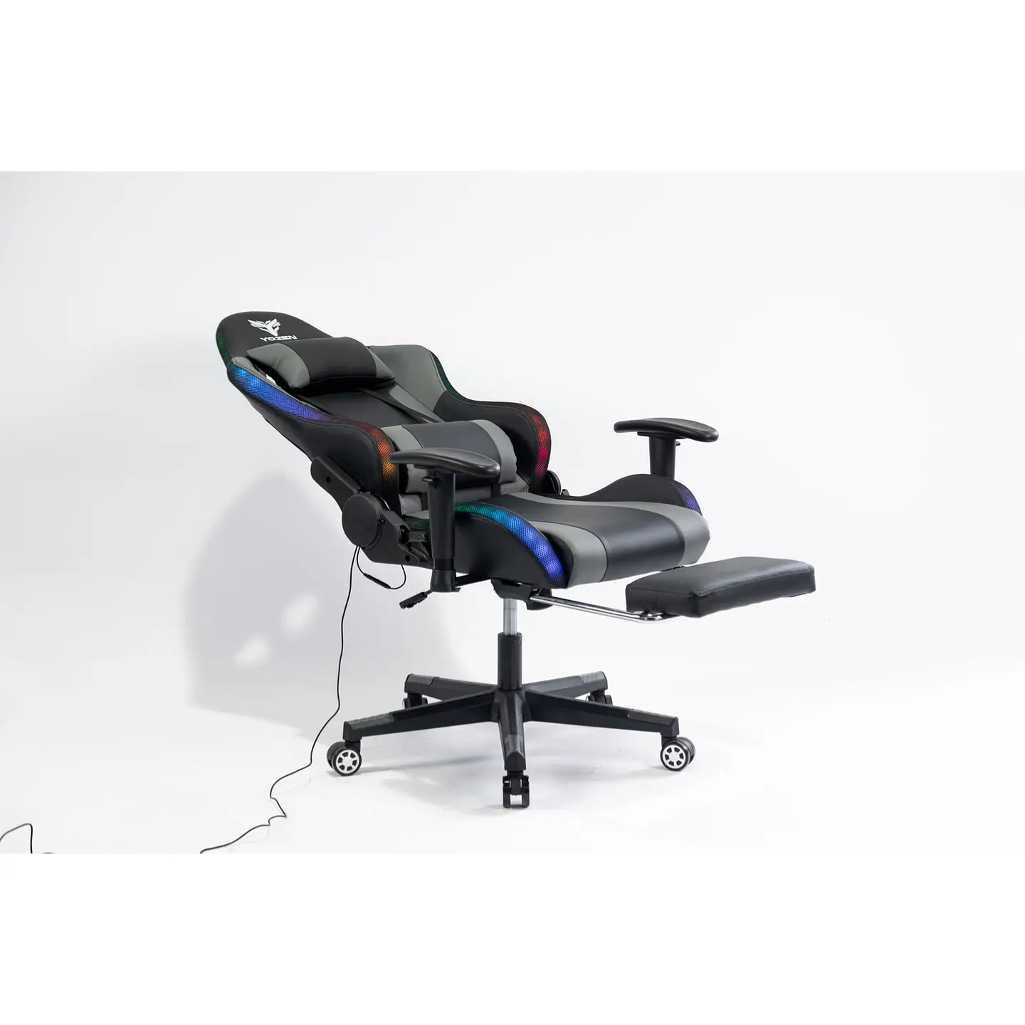 Silla Gamer Luz RGB Soporte Lumbar Reclinable Reposapiés 6