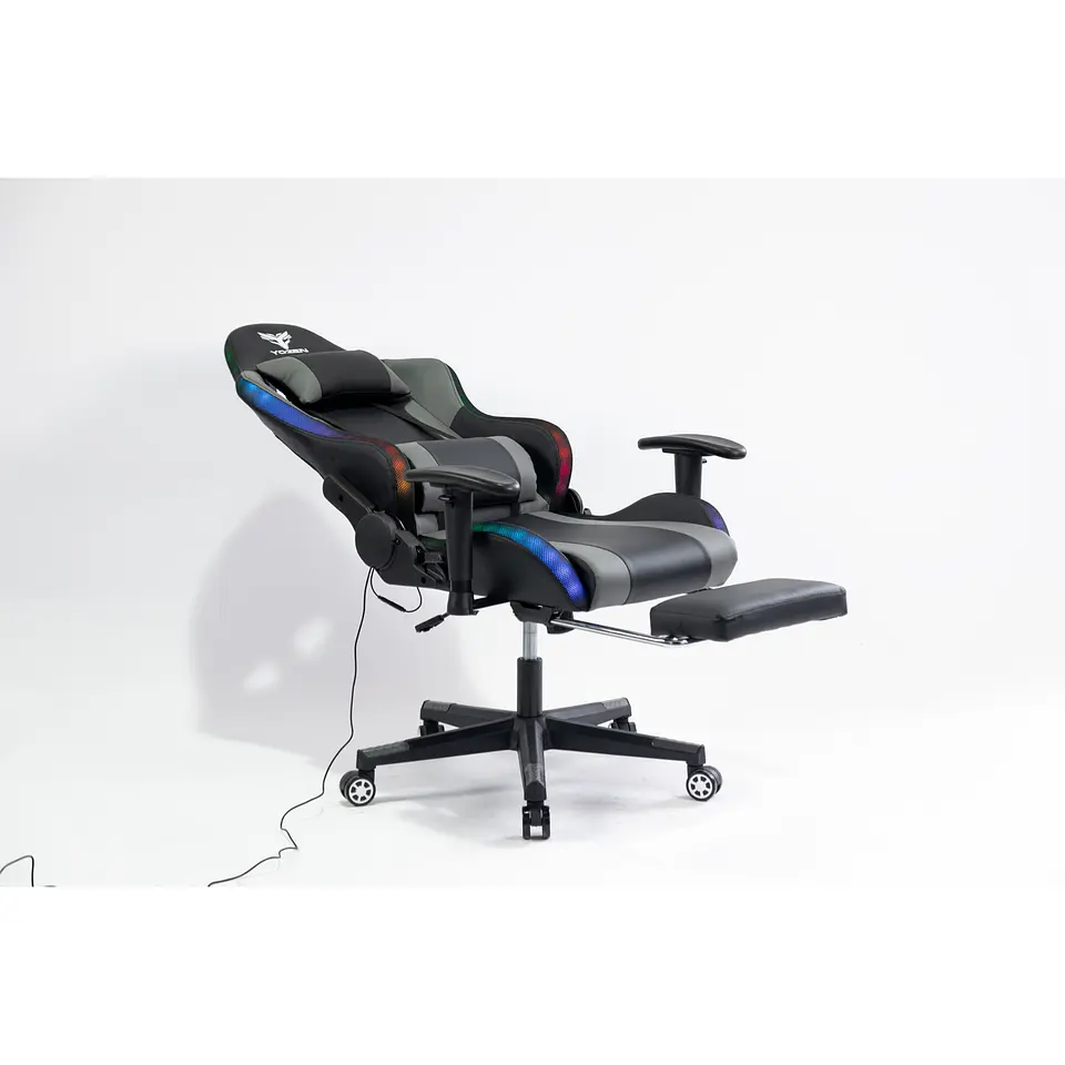 Silla Gamer Luz RGB Soporte Lumbar Reclinable Reposapiés 6