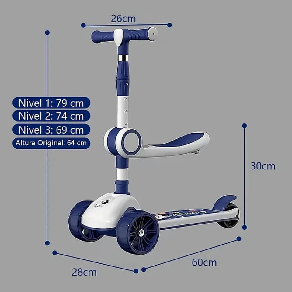 Scooter Monopatín 3 Ruedas Led Musical Plegable Niños Regulable (Reacondicionado) 3