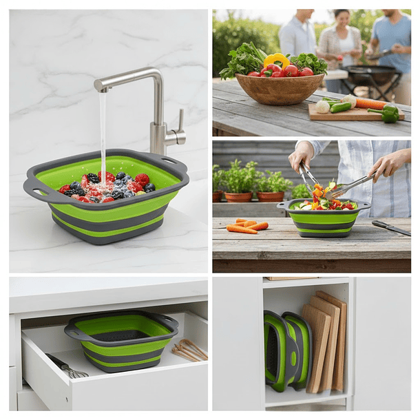Colador Escurridor De Silicona 29x21cm Plegable Multiuso 3
