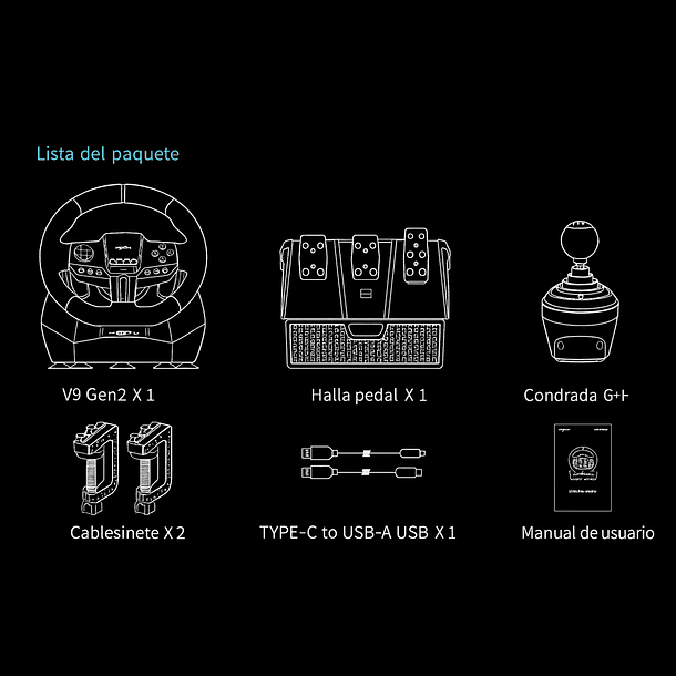 Volante V9 G2 con Pedales y Palanca para PC Simulación 8