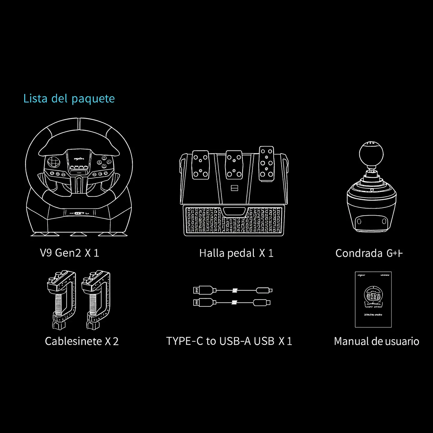 Volante V9 G2 con Pedales y Palanca para PC Simulación 8