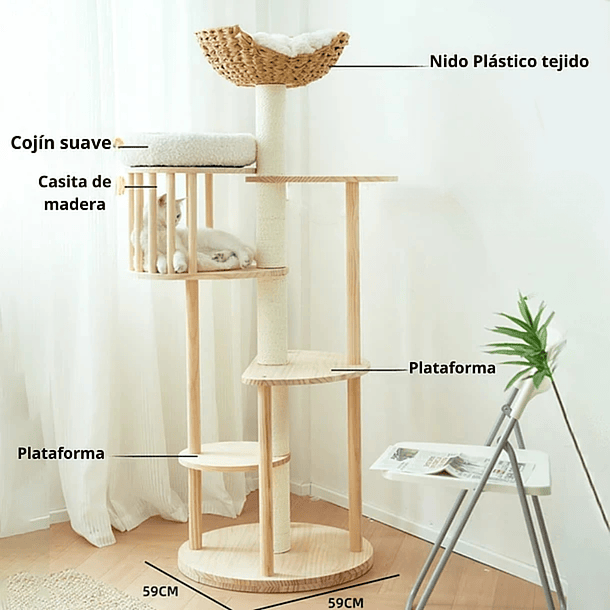 Rascador Para Gatos Tipo Torre Con Casa Elegante Beige 5