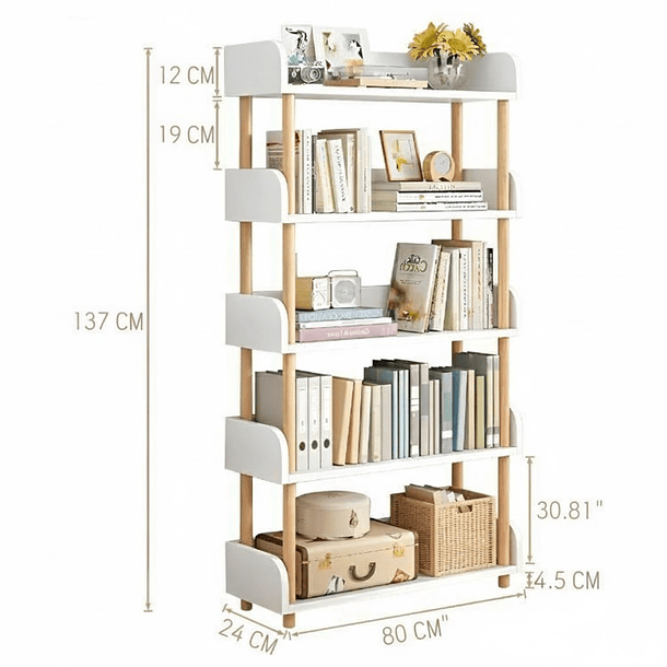 Estantería Librero 5 Niveles Diseño Abierto Living 80x24x137 2