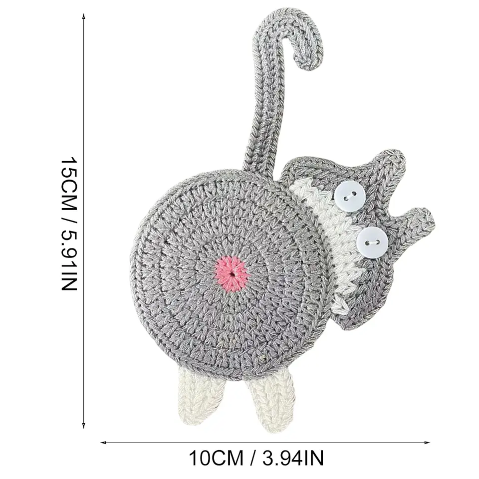 Pack 2 Posavasos De Gato Tejido a Punto Regalo Divertido 3
