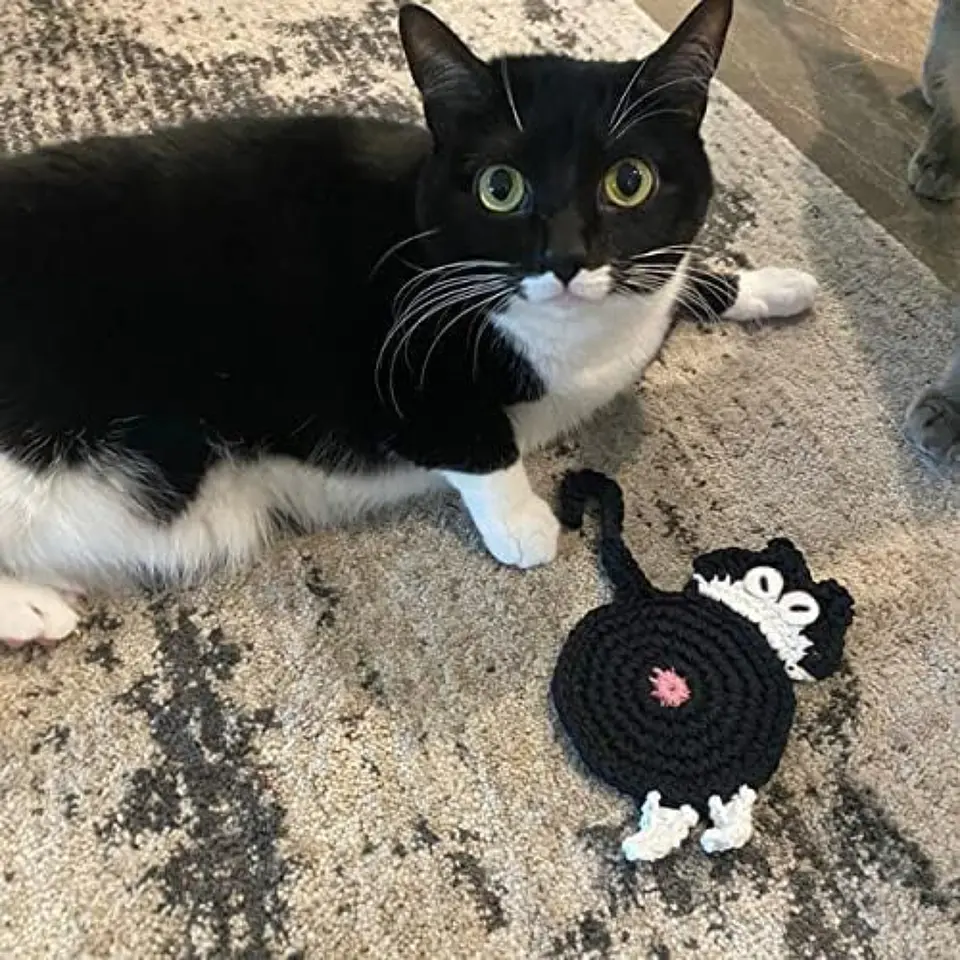 Pack 2 Posavasos De Gato Tejido a Punto Regalo Divertido 10
